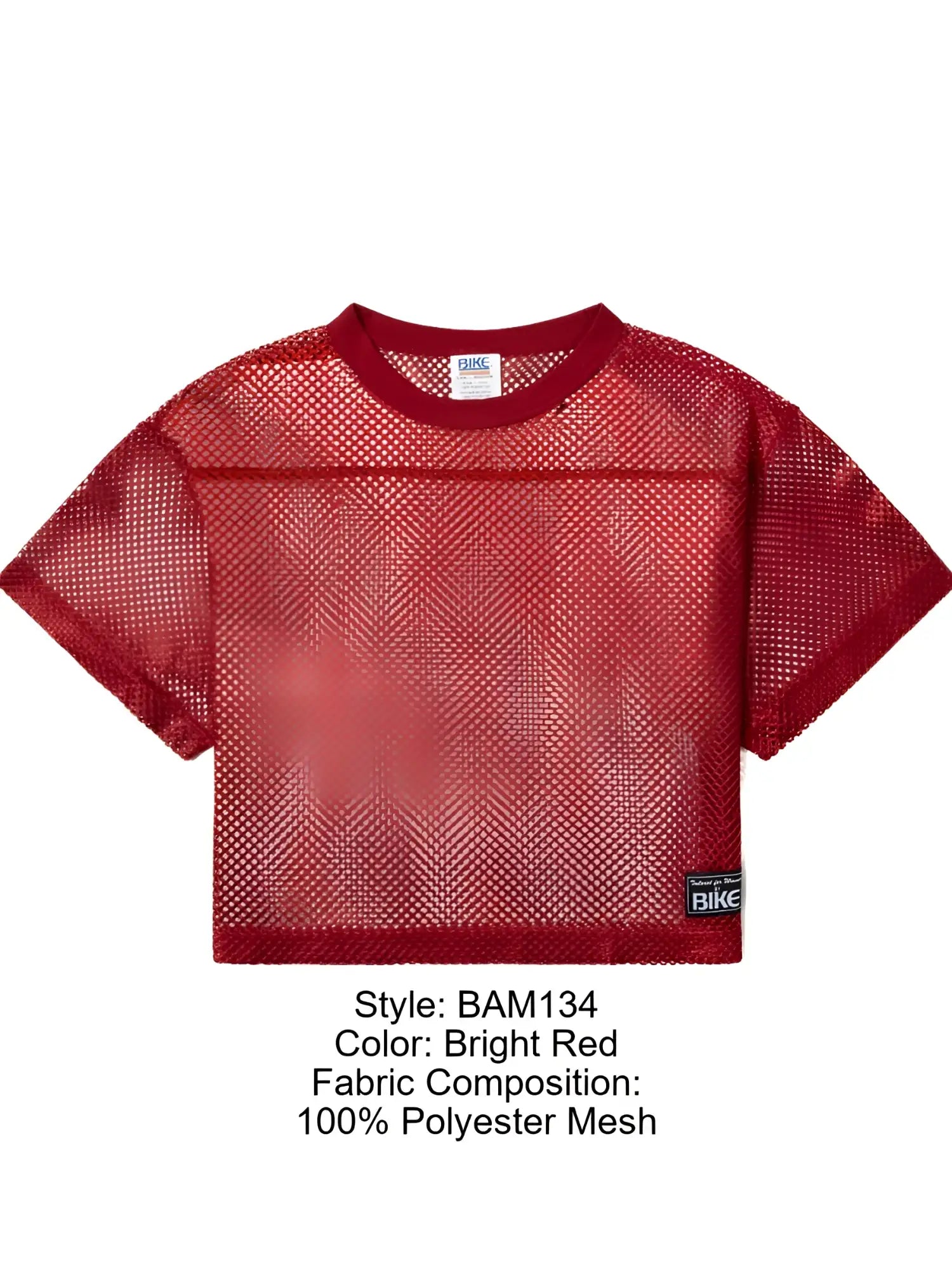 Bright red cropped mesh practice jersey made of 100% polyester in short sleeve for athletic use