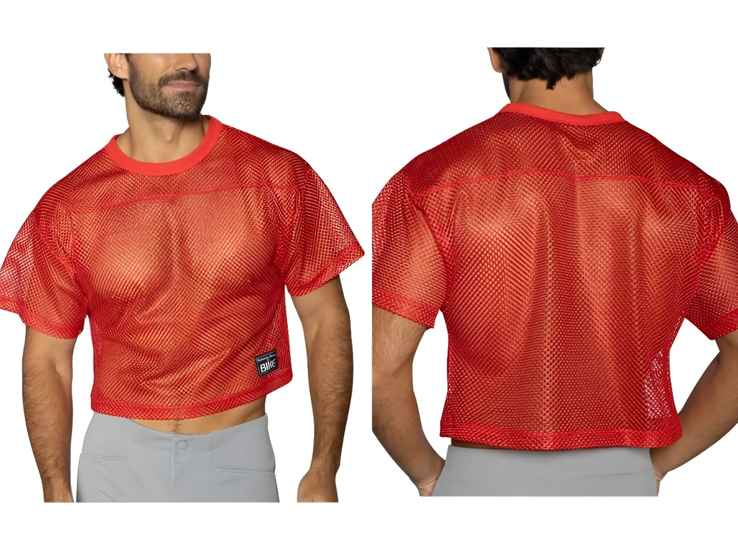 Bike Athletic BAM134 short sleeve practice jersey in bright red mesh with cropped hem and breathable design