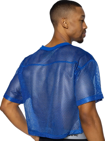 Blue mesh short sleeve athletic top with crew neckline for bike practice royal color bam134 jersey