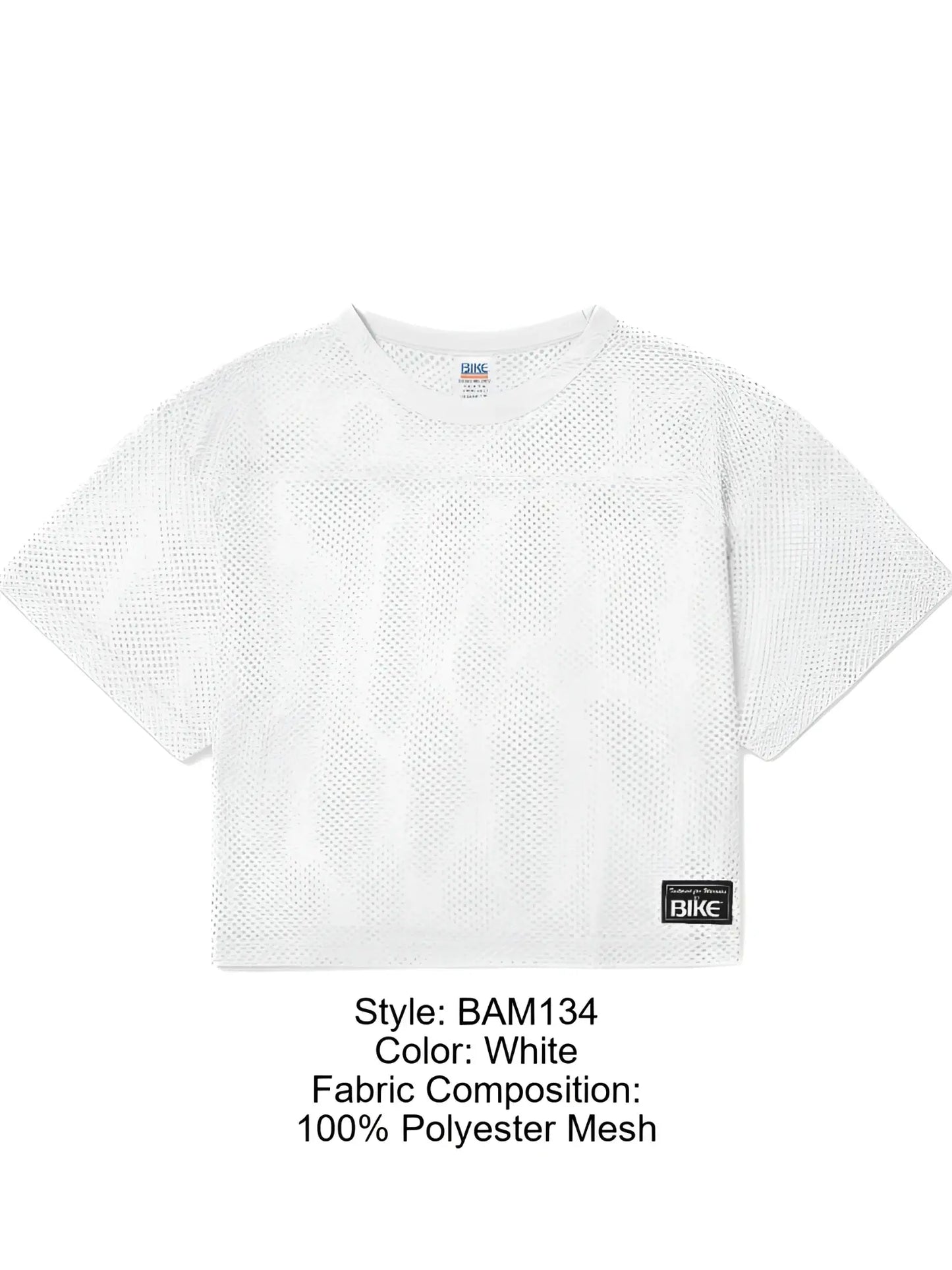 White cropped mesh v-neck short sleeve practice jersey made from 100 percent polyester by bike athletic