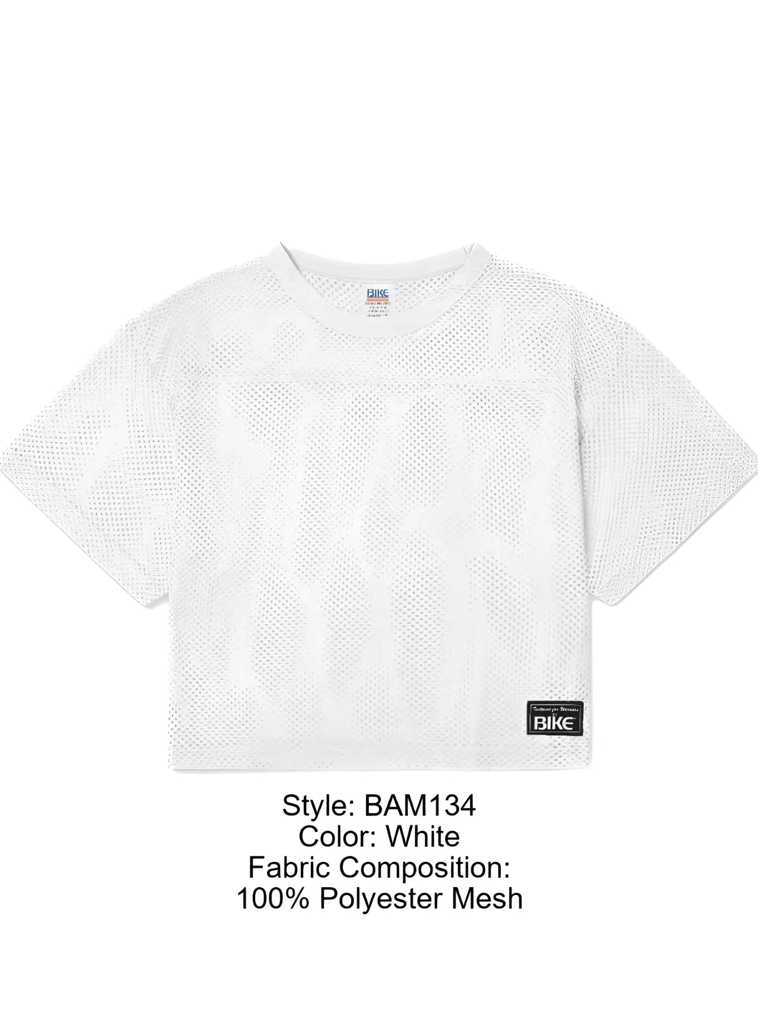 White cropped mesh v-neck short sleeve practice jersey made from 100 percent polyester by bike athletic