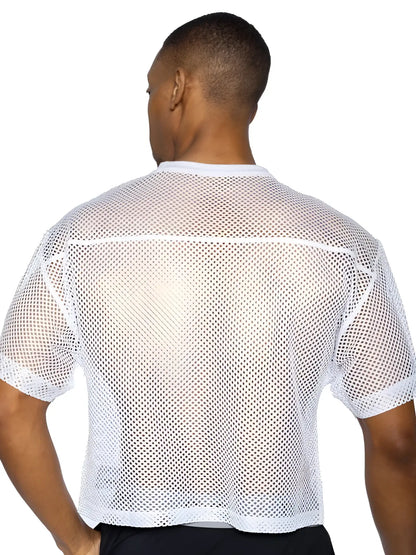 White mesh bike athletic BAM134 short sleeve practice jersey with crew neck for active sports use