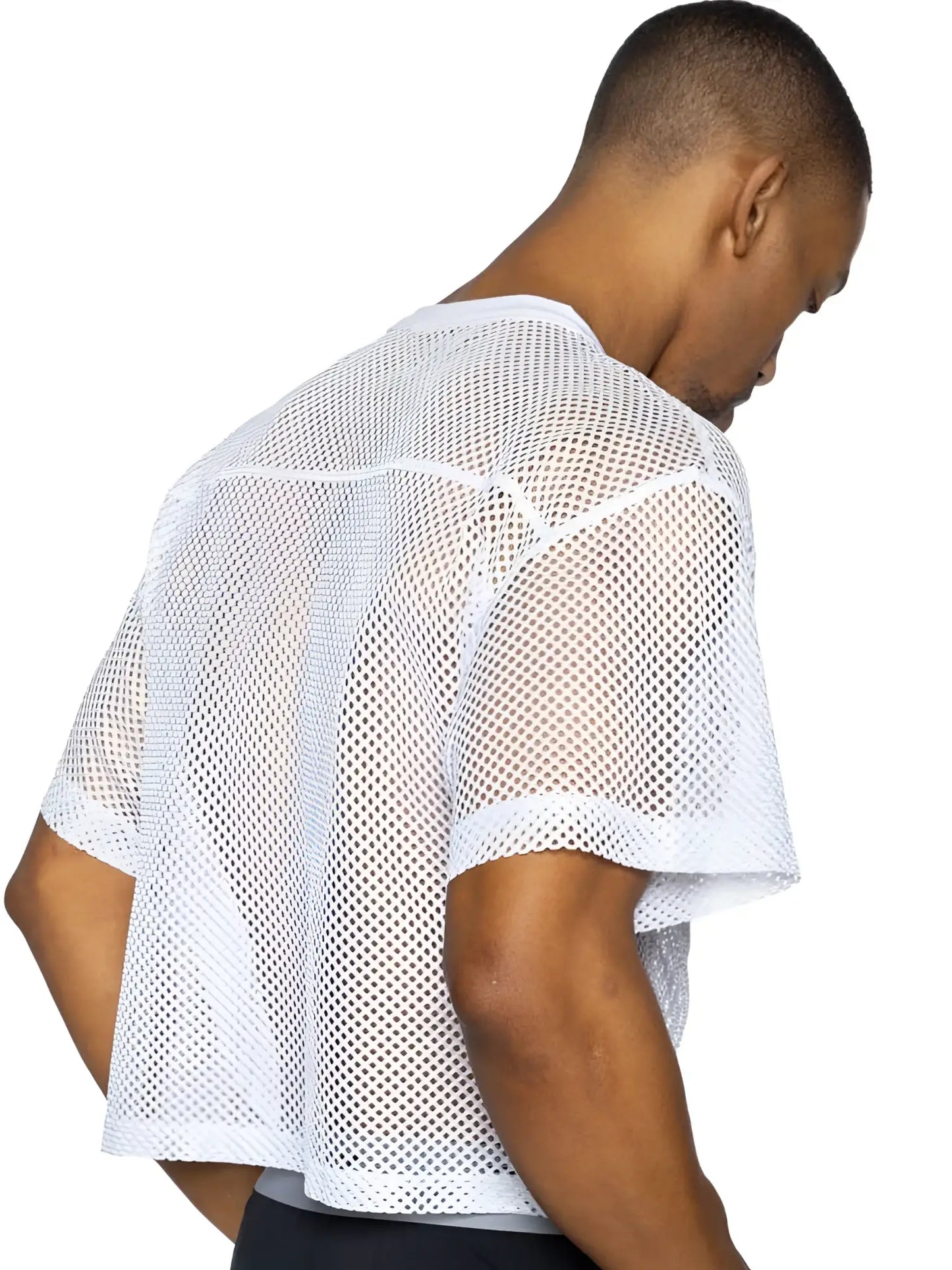 White mesh short sleeve athletic top with crew neckline bike athletic bam134 practice jersey front view