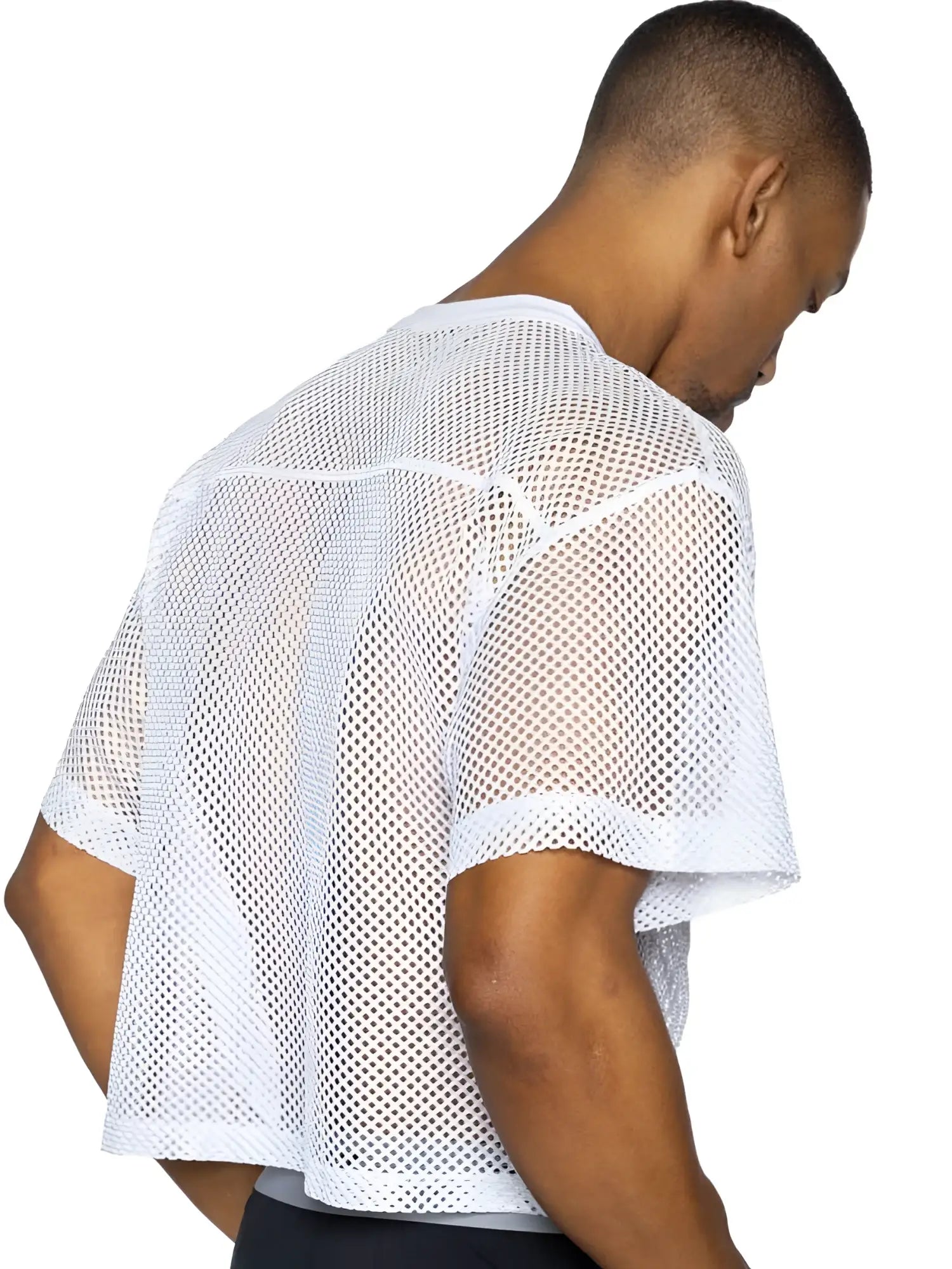 White mesh short sleeve athletic top with crew neckline bike athletic bam134 practice jersey front view