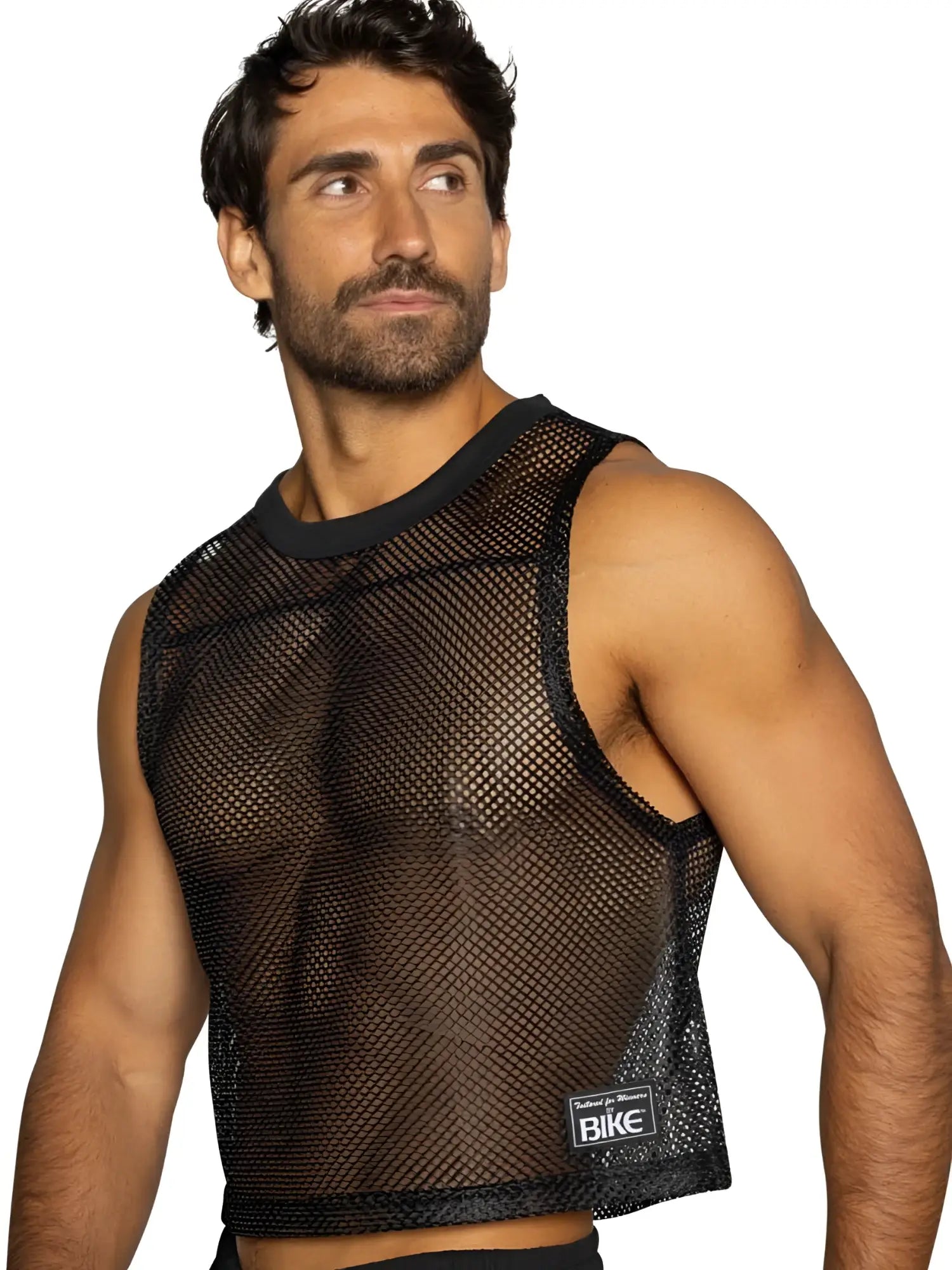 Bike athletic BAM135 sleeveless mesh practice jersey in black with solid ribbed neckline and bike label on lower right side