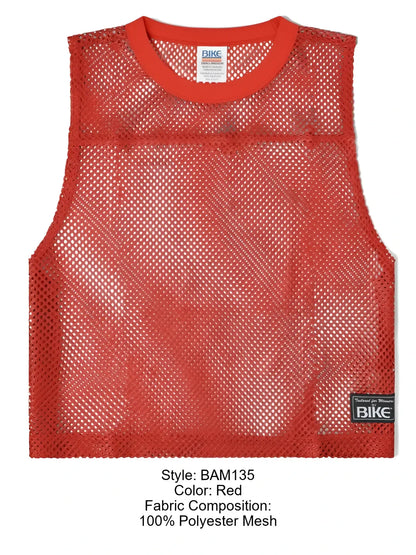 Bike athletic bam135 red sleeveless polyester mesh practice jersey with rounded neckline and black brand tag