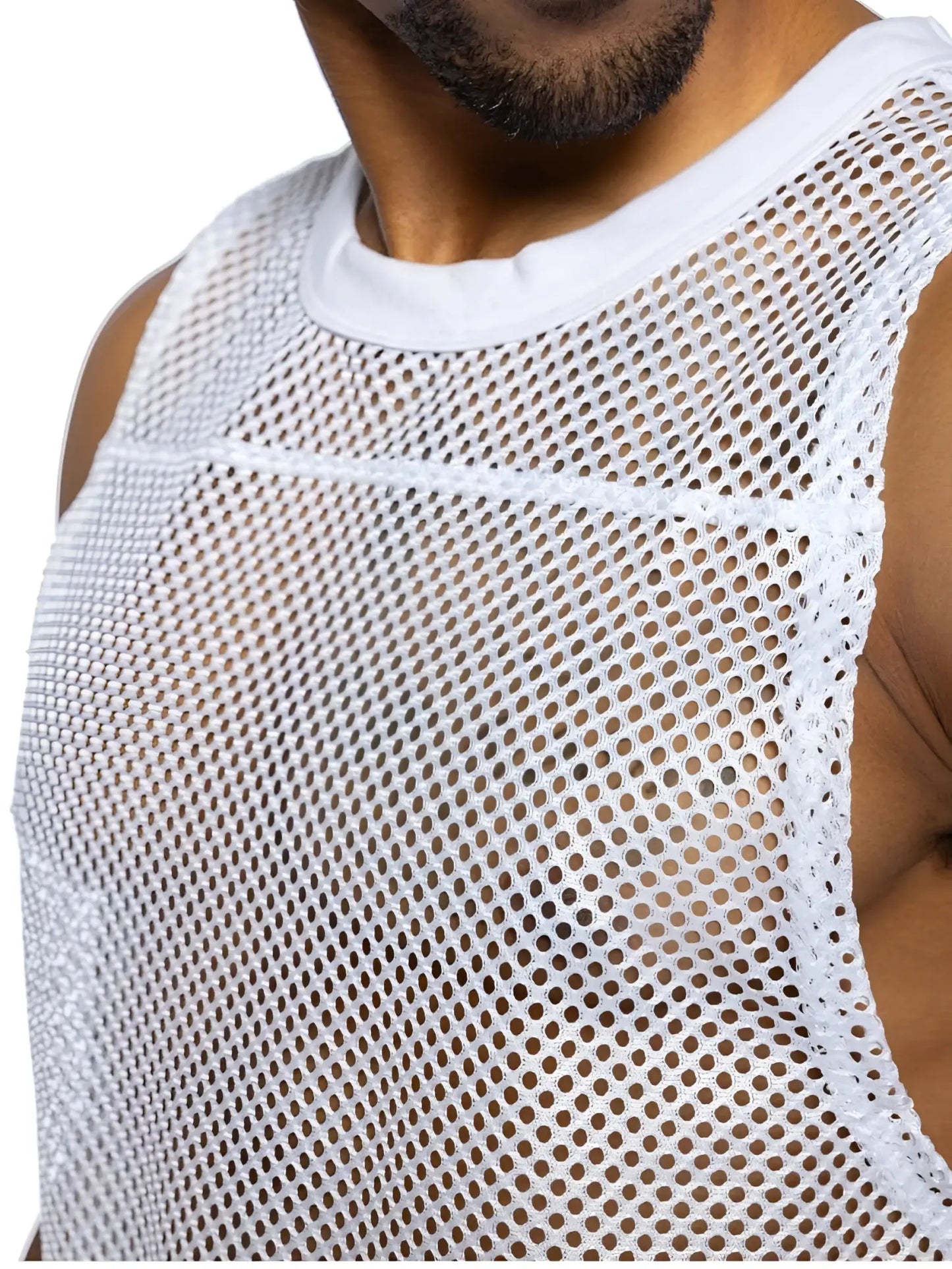 Bike athletic bam135 sleeveless practice jersey white mesh tank top with solid white ribbed neckline for performance use