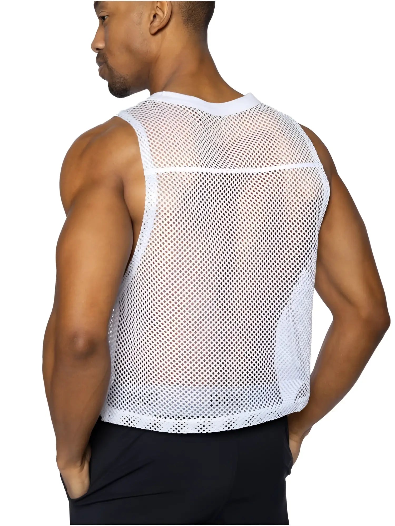 Bike athletic bam135 sleeveless practice jersey in white mesh with fitted design and reinforced shoulder seams