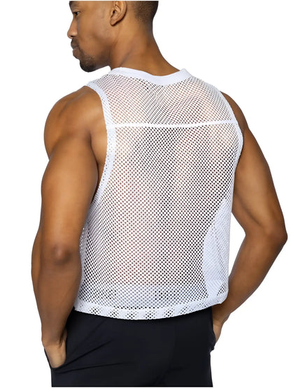 Bike athletic bam135 sleeveless practice jersey in white mesh with fitted design and reinforced shoulder seams