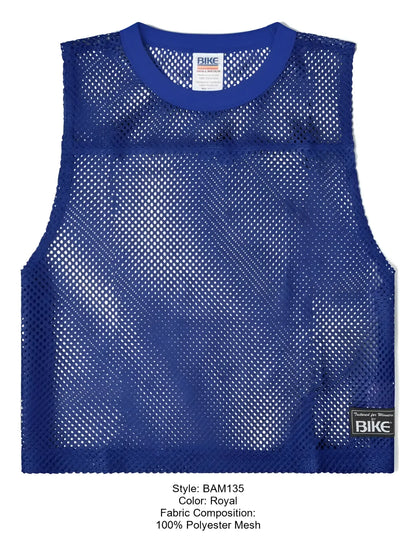 Royal blue sleeveless polyester mesh bike athletic BAM135 practice jersey with solid ribbed neckline and hem