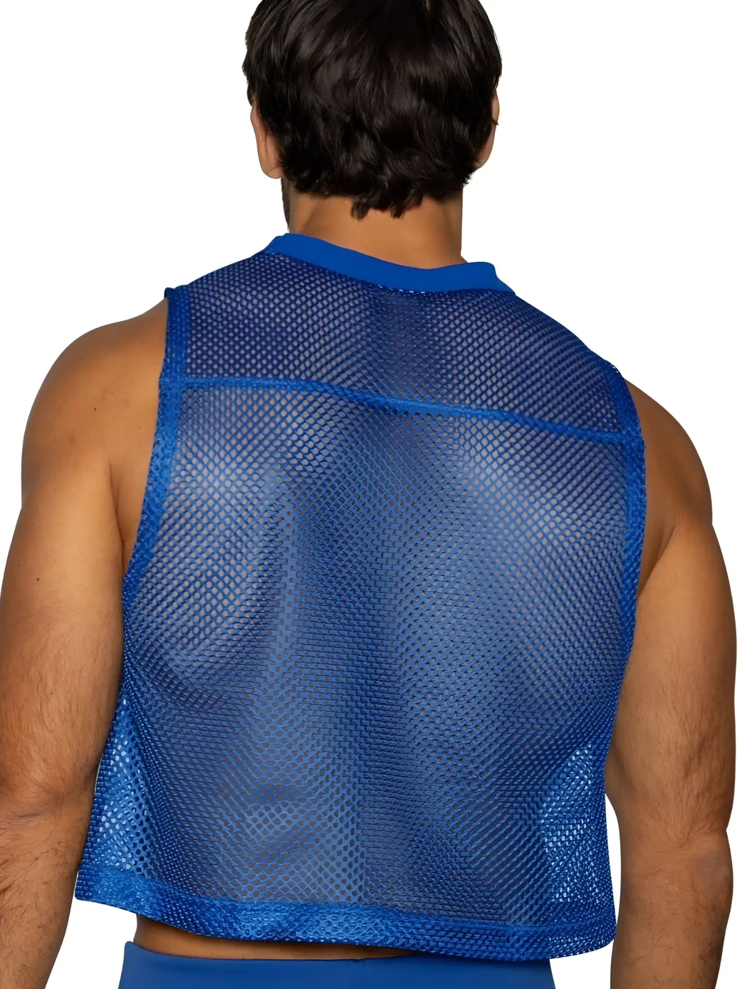 Bike athletic bam135 sleeveless practice jersey in vibrant royal blue mesh with reinforced trim along neckline and hem