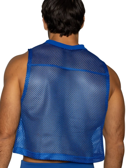 Bike athletic bam135 sleeveless practice jersey in vibrant royal blue mesh with reinforced trim along neckline and hem