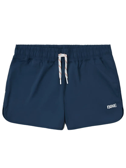 Navy bike athletic BAM200 track shorts with white drawstring and bike logo on the side designed for performance