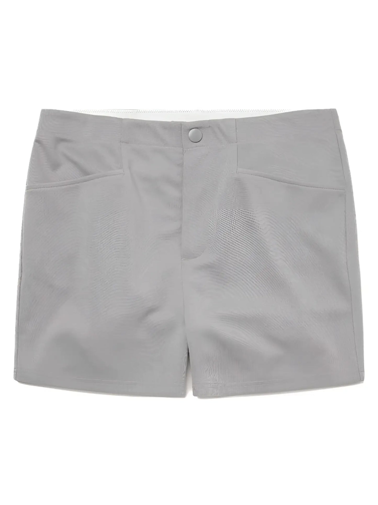 Light gray bike athletic bam207 coaches shorts with subtle textured fabric and two front pockets 5 inch inseam