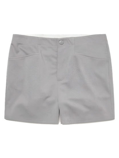 Light gray bike athletic bam207 coaches shorts with subtle textured fabric and two front pockets 5 inch inseam