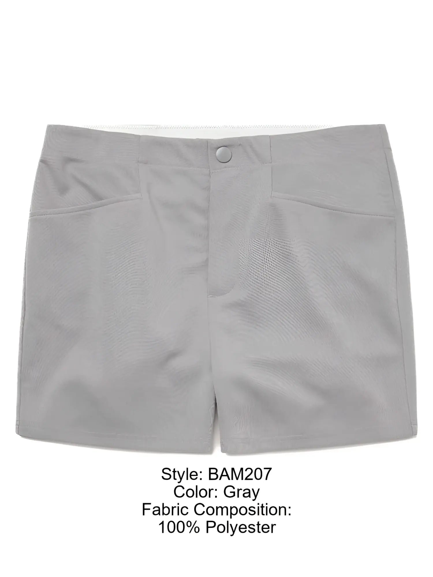 Gray polyester bike athletic bam207 coaches shorts with button closure and two front pockets 5 inch inseam