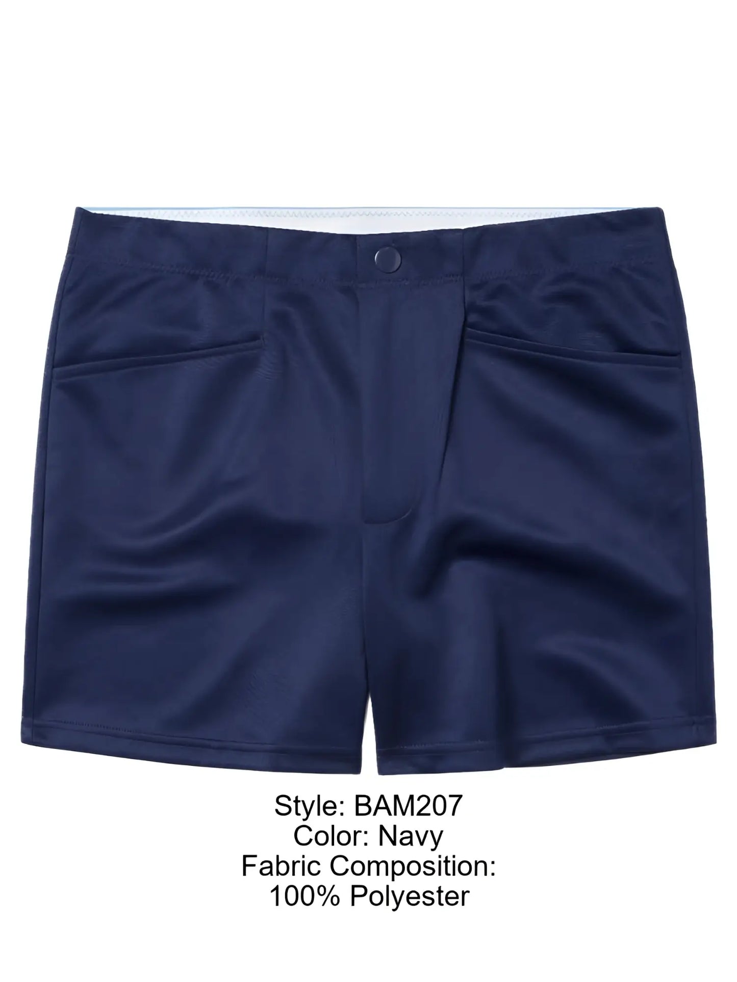 Navy bike athletic bam207 coaches shorts made of polyester with white waistband and front pockets 5 inch inseam