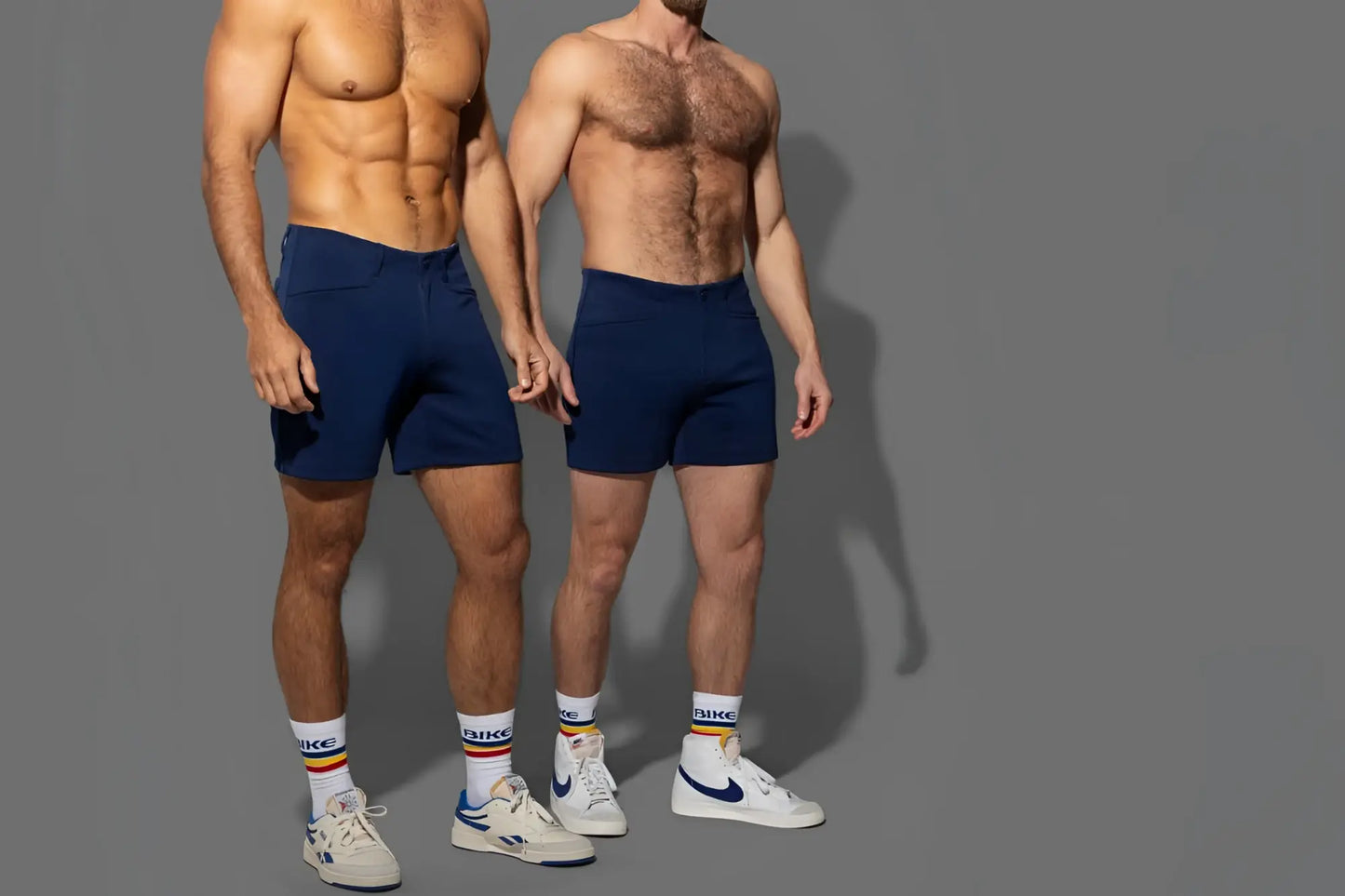 Navy blue BIKE athletic BAM207 coaches shorts with 5 inch inseam and drawstring waistband for active use