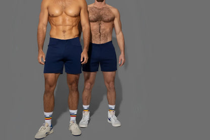 Navy blue tailored fit bike athletic bam207 coaches shorts with subtle side seam detailing and 5 inch inseam