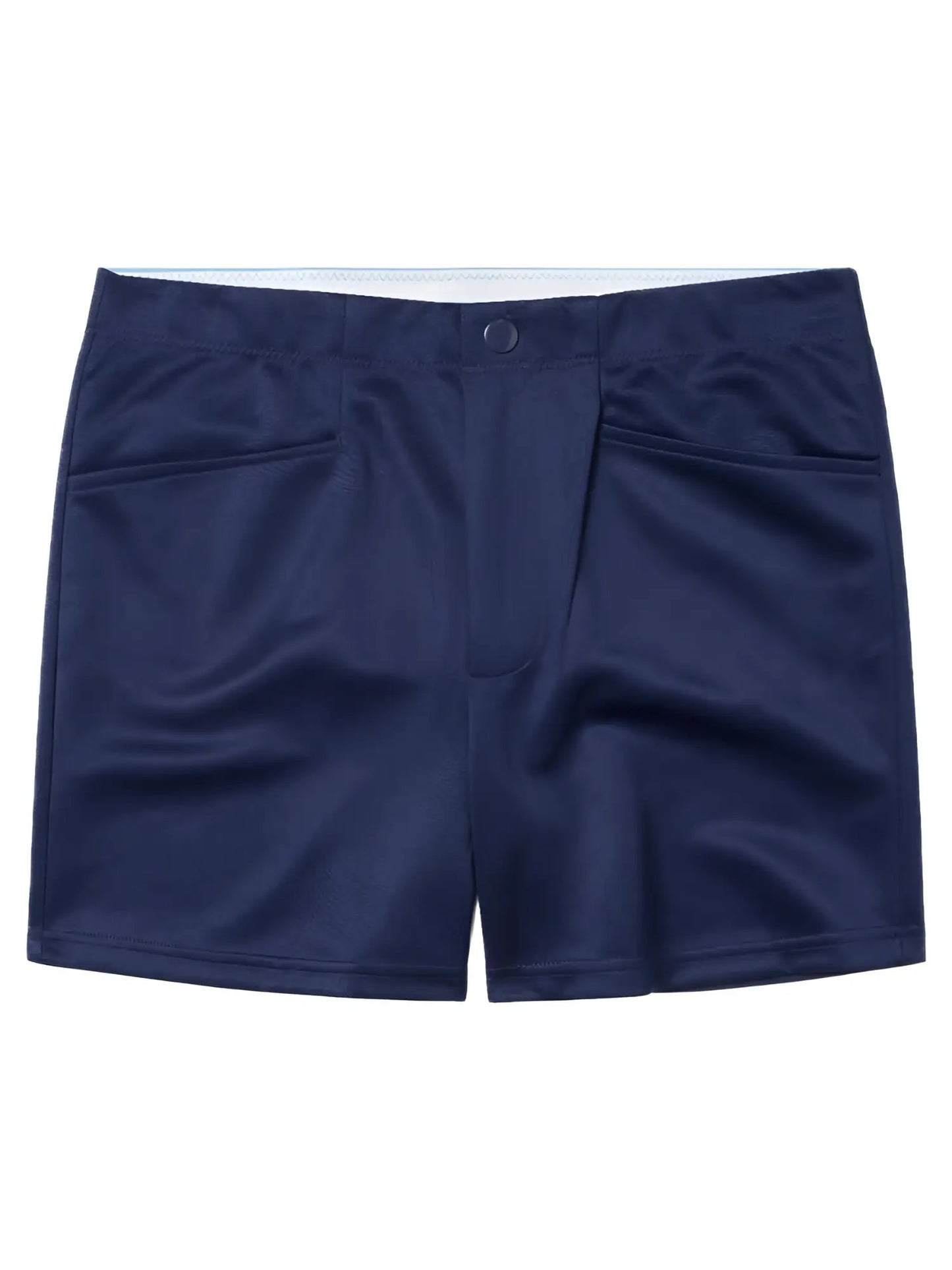 Navy blue BIKE athletic BAM207 coaches shorts with white waistband two front pockets and 5 inch inseam for training