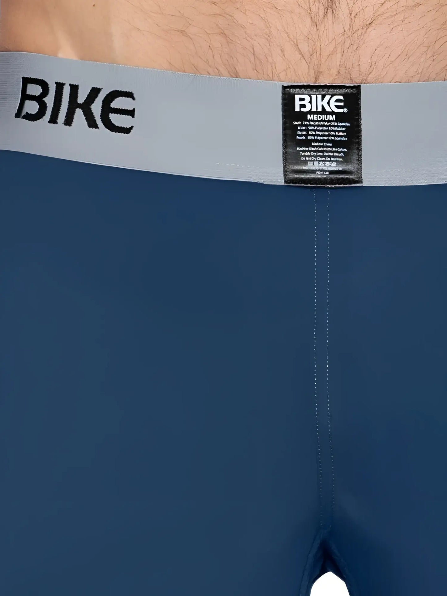 Blue bike athletic bam216 performance jock shorts with gray waistband featuring bike logo in black front view