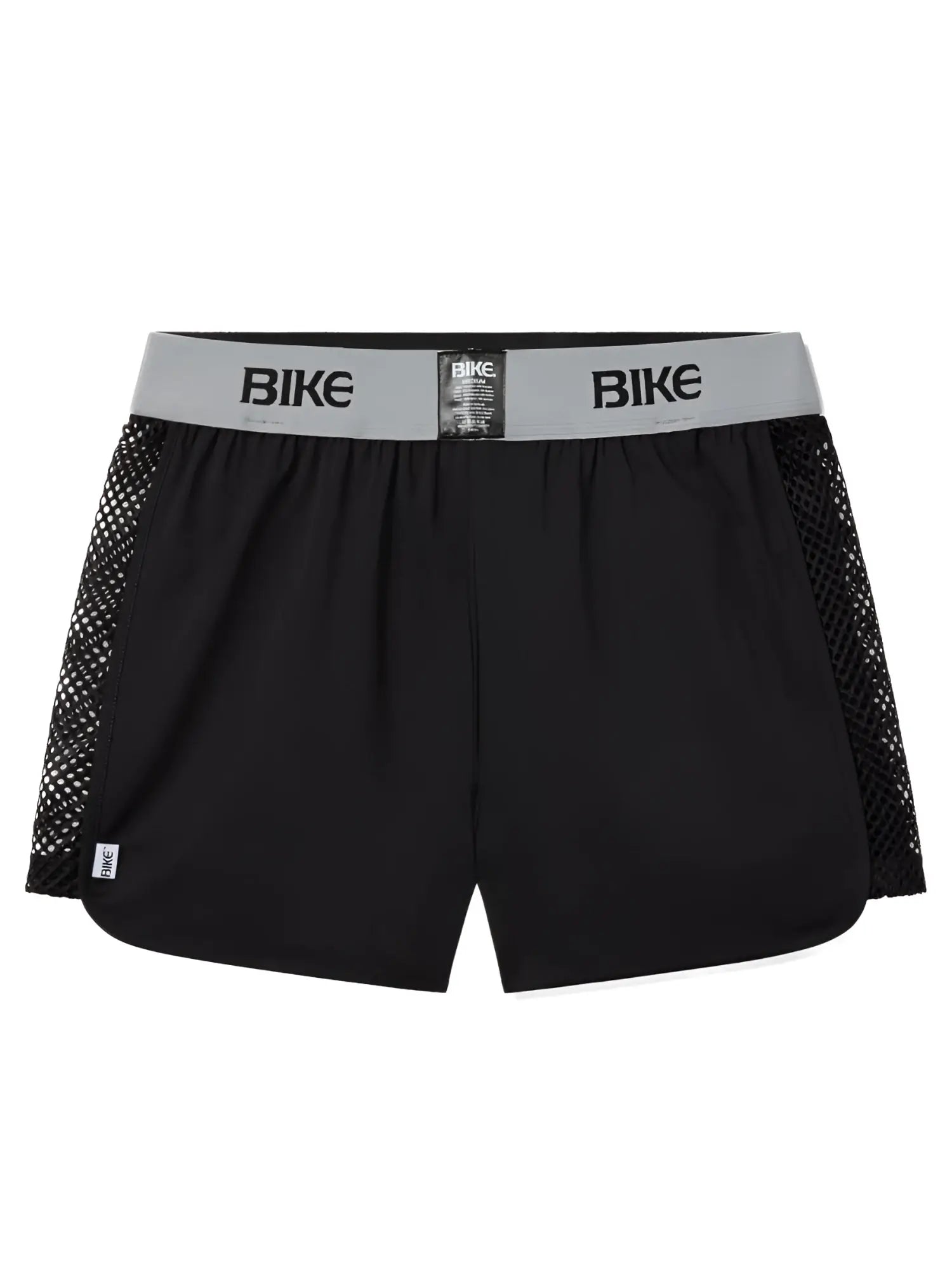 Black bike athletic bam225 peek a boo jock short with gray waistband and black mesh side panels