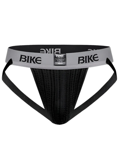 Black bike brand athletic briefs with gray waistband and bike logo in black lettering from the bas303 classic line