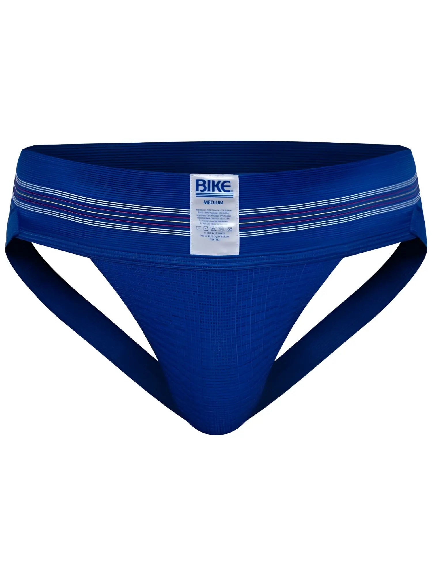 Bike athletic bas306 original number 10 jockstrap in royal blue with ribbed texture and white striped waistband