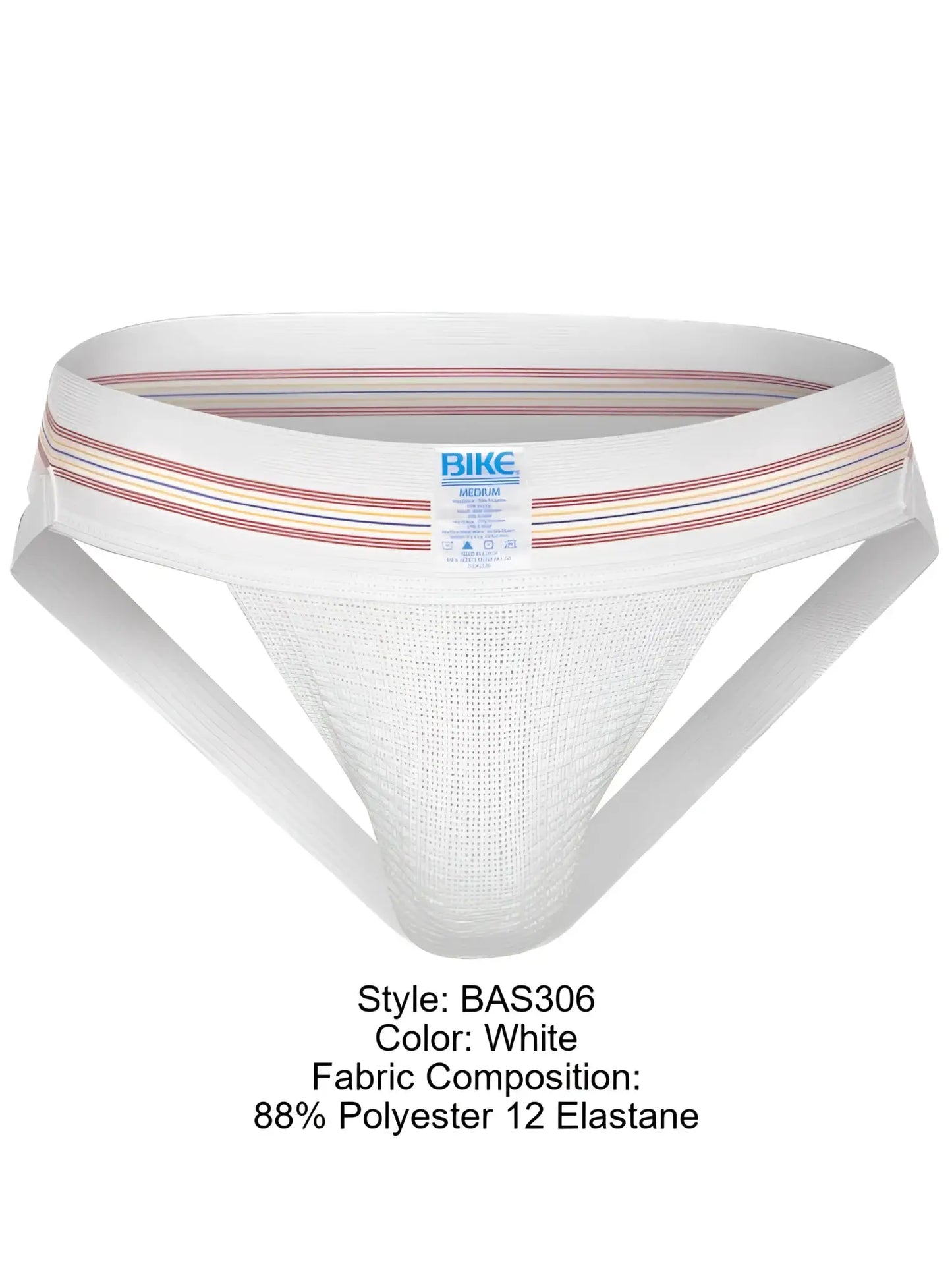 White bike athletic bas306 original number 10 jockstrap briefs with striped waistband made of polyester and elastane