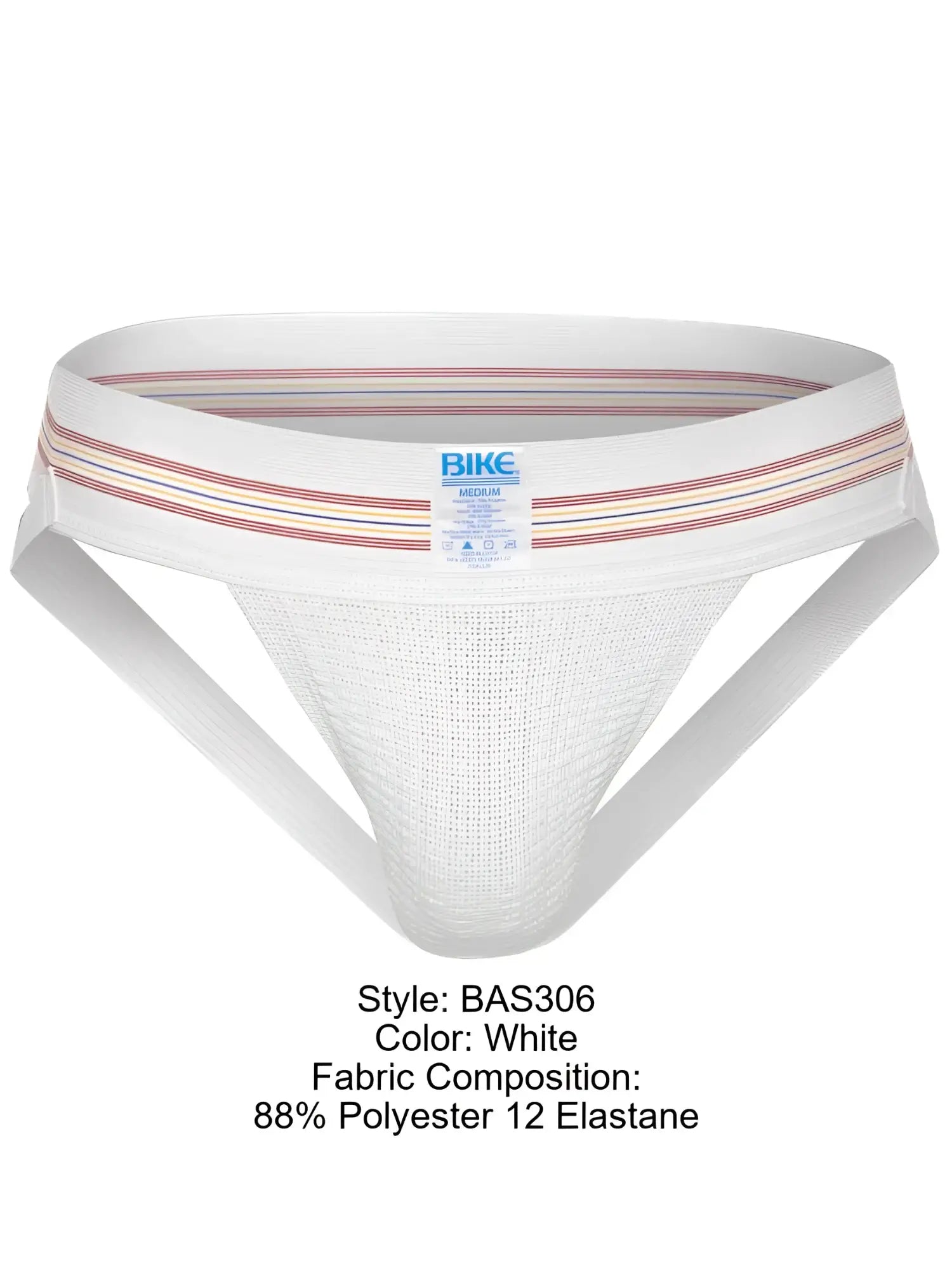 White bike athletic bas306 original number 10 jockstrap briefs with striped waistband made of polyester and elastane