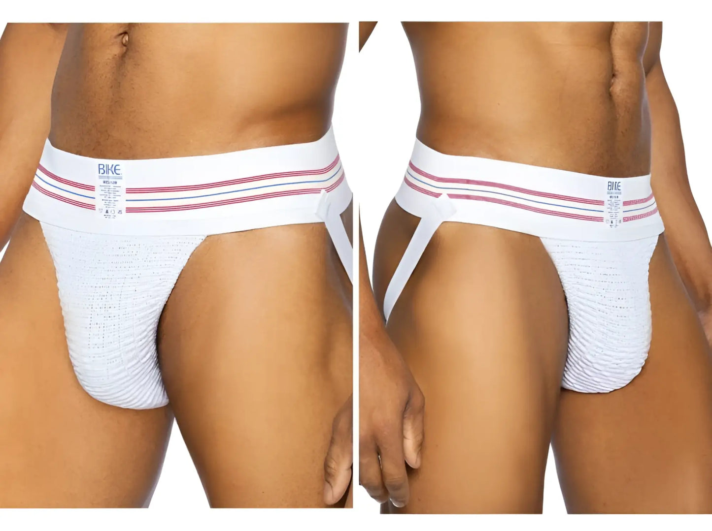 White bike athletic bas306 original number 10 jockstrap briefs with textured fabric and pink striped waistband