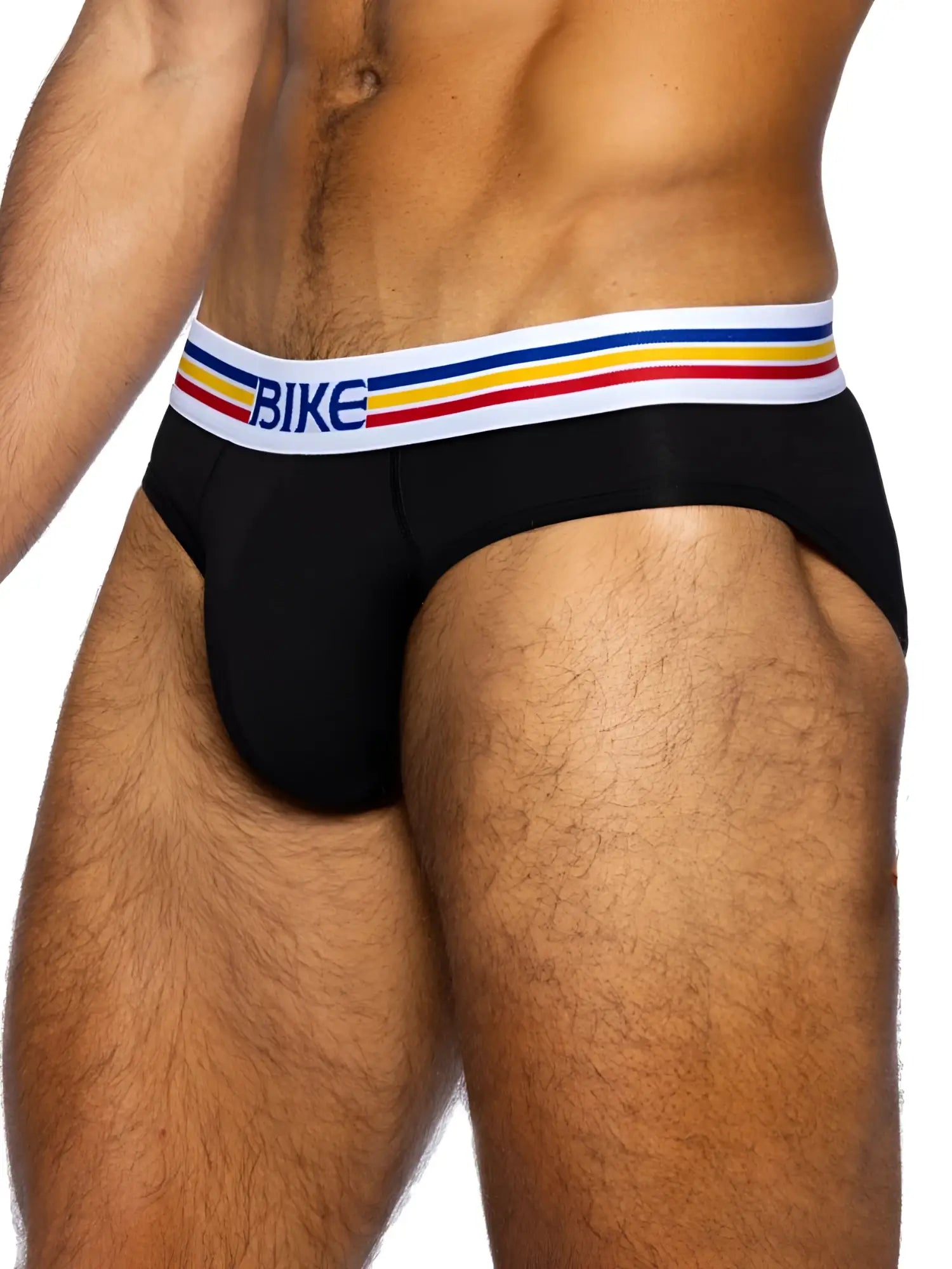 Black bike athletic bas327 stretch cotton briefs with white waistband and multicolor stripes for active wear