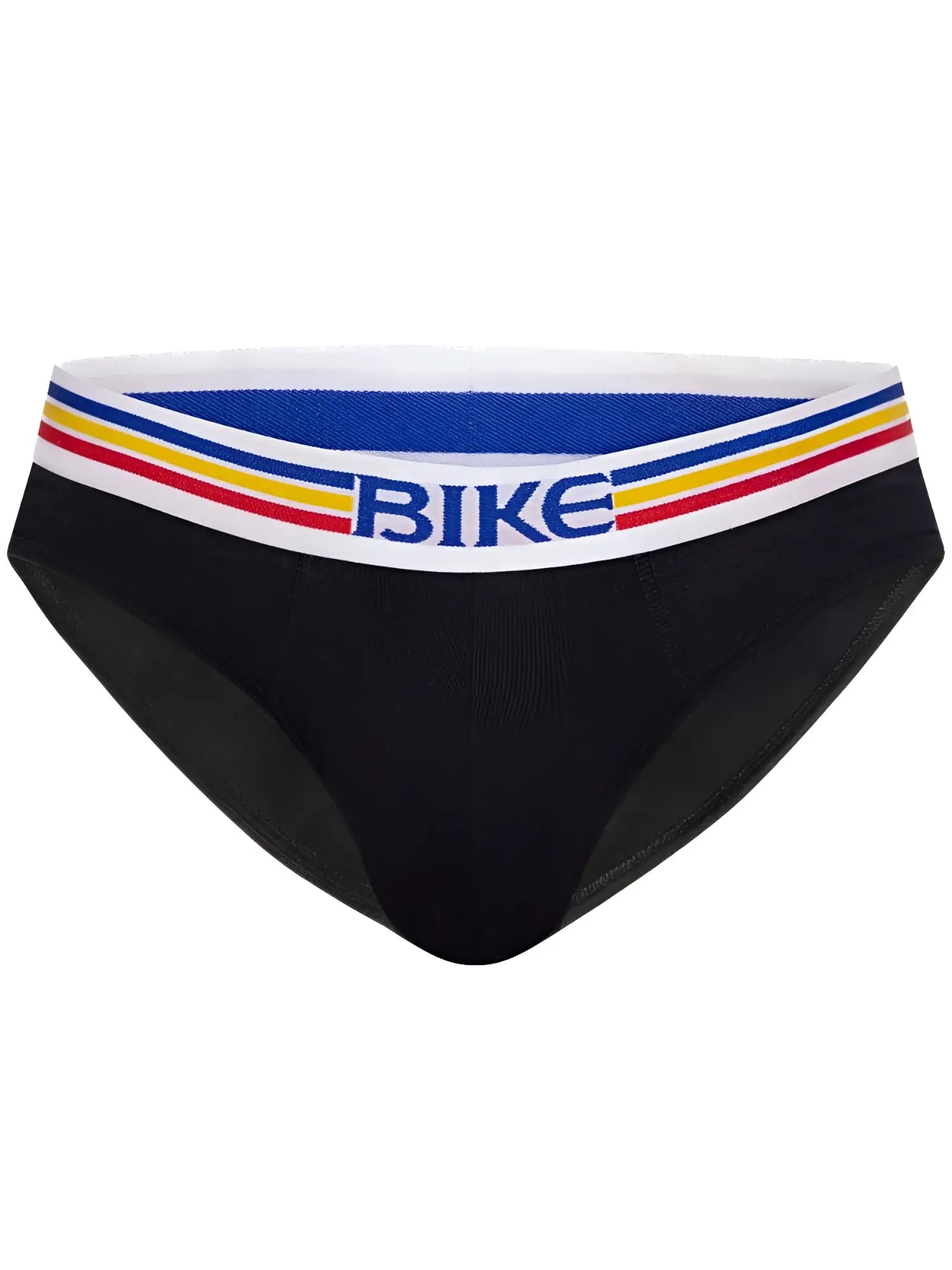 Black bike athletic bas327 stretch cotton men’s briefs with white waistband and red yellow stripes