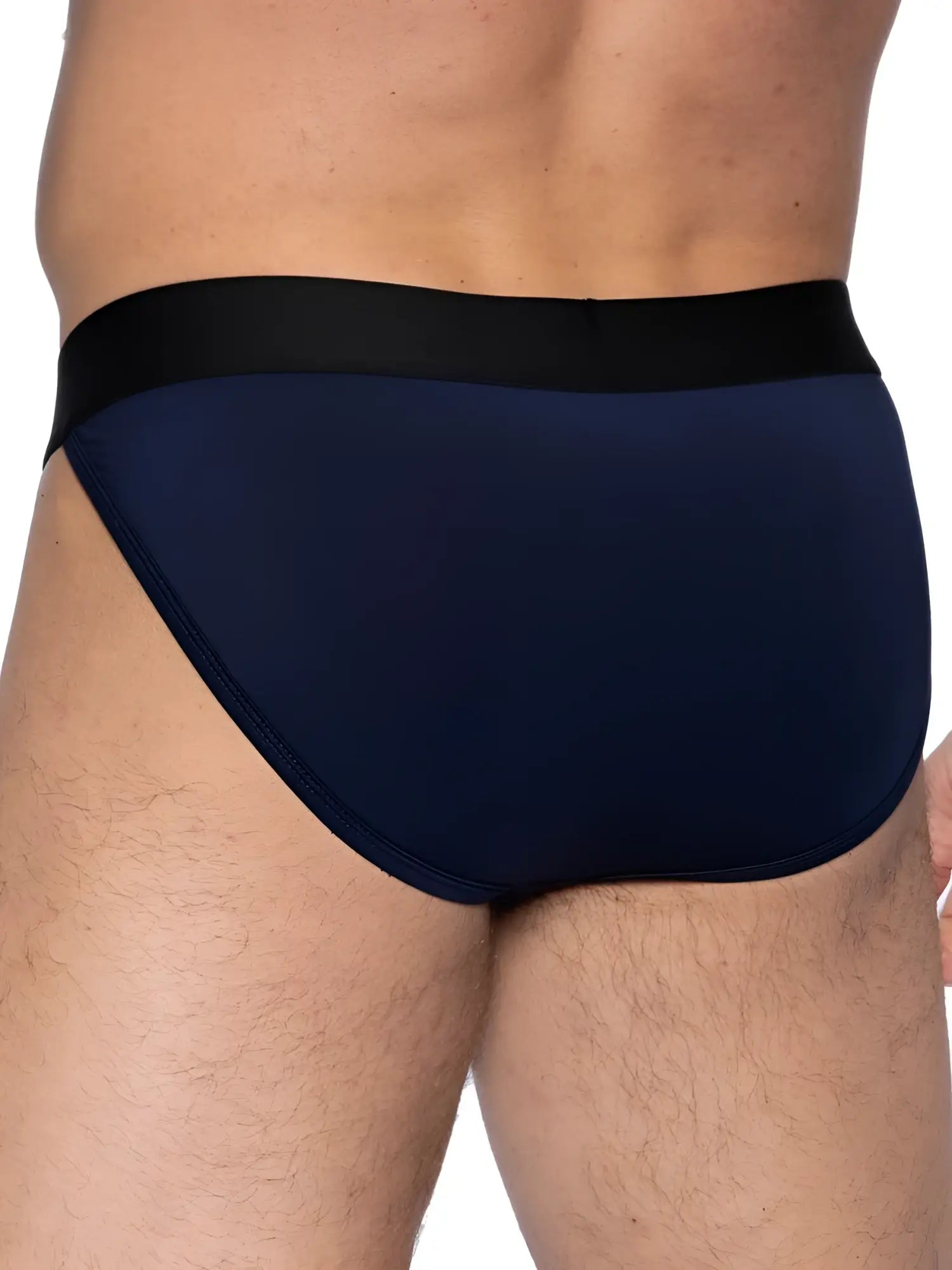 Navy blue BIKE athletic jock briefs with a black elastic waistband designed for active support and comfort