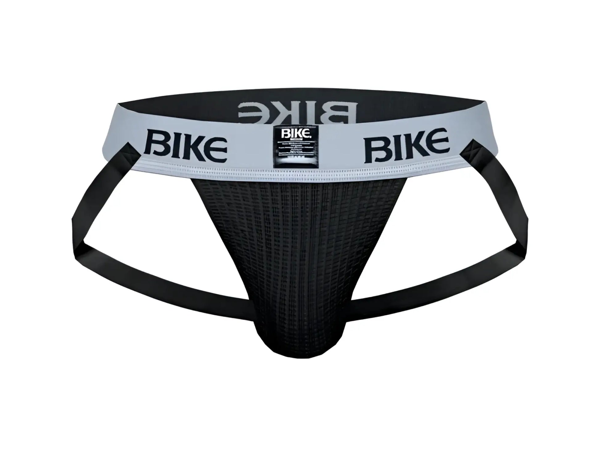 Black bike classic jockstrap athletic briefs with gray waistband bold bike logo and textured fabric