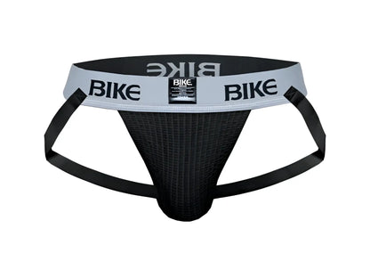 Black bike classic jockstrap athletic briefs with gray waistband bold bike logo and textured fabric