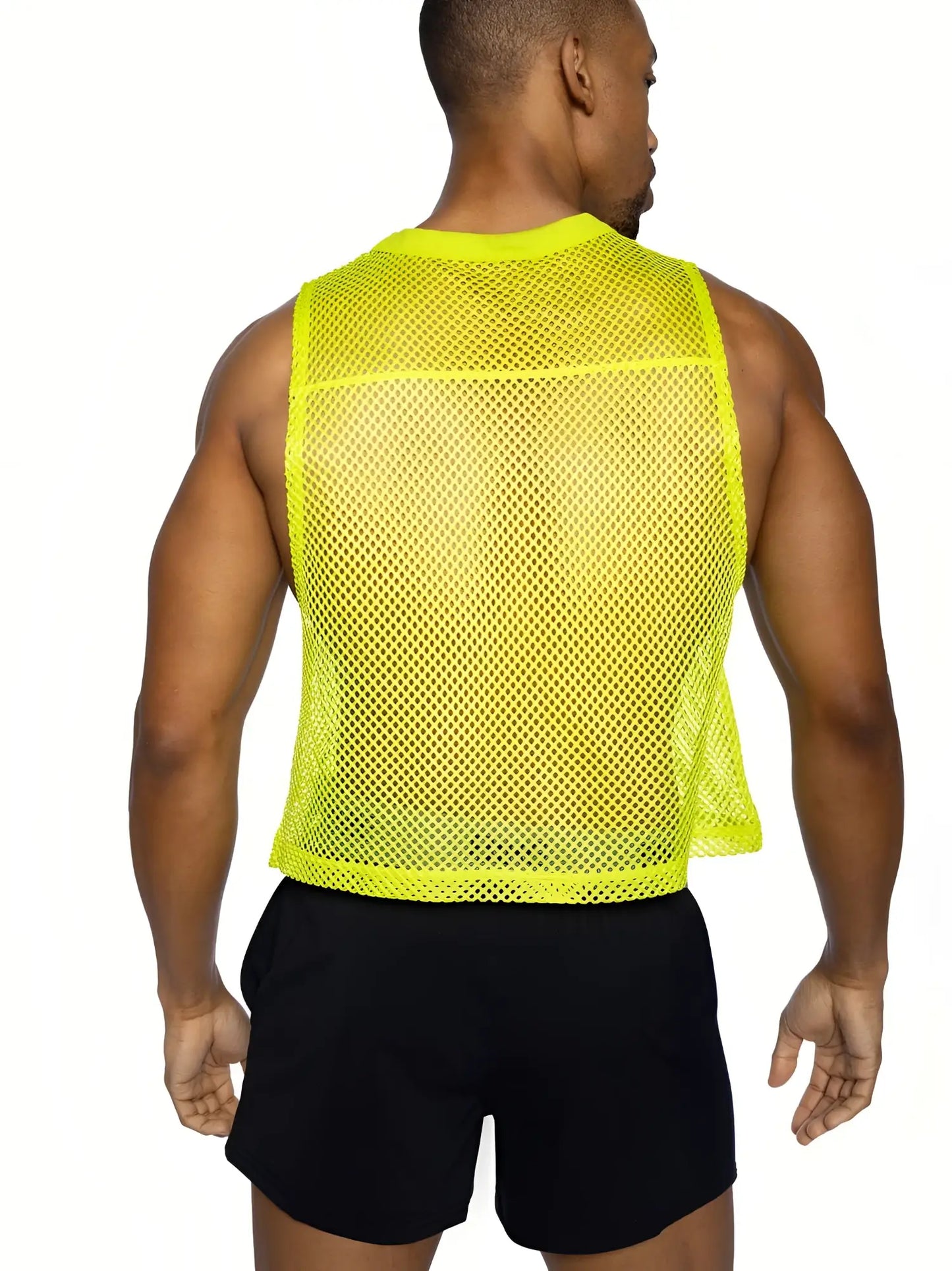 Bright neon yellow mesh tank top sleeveless practice jersey by BIKE designed for breathability and athletic use