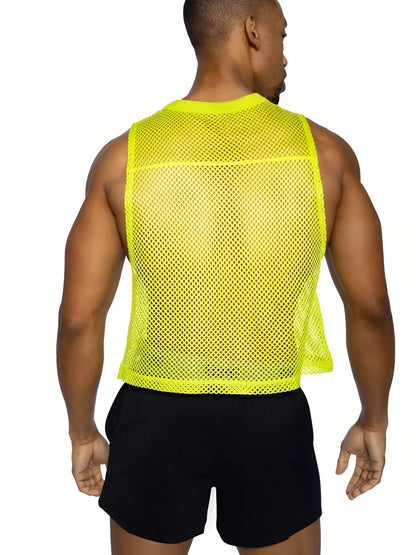 Bright neon yellow mesh tank top sleeveless practice jersey by BIKE designed for breathability and athletic use