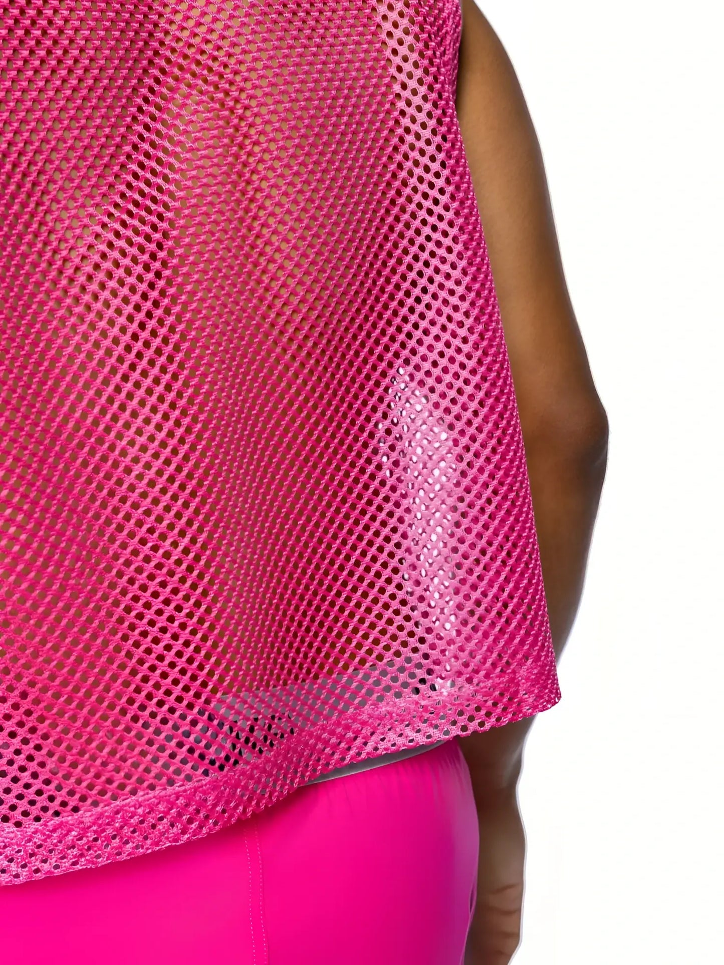 A vibrant pink bike sleeveless practice jersey with breathable mesh fabric and a slightly flared hem