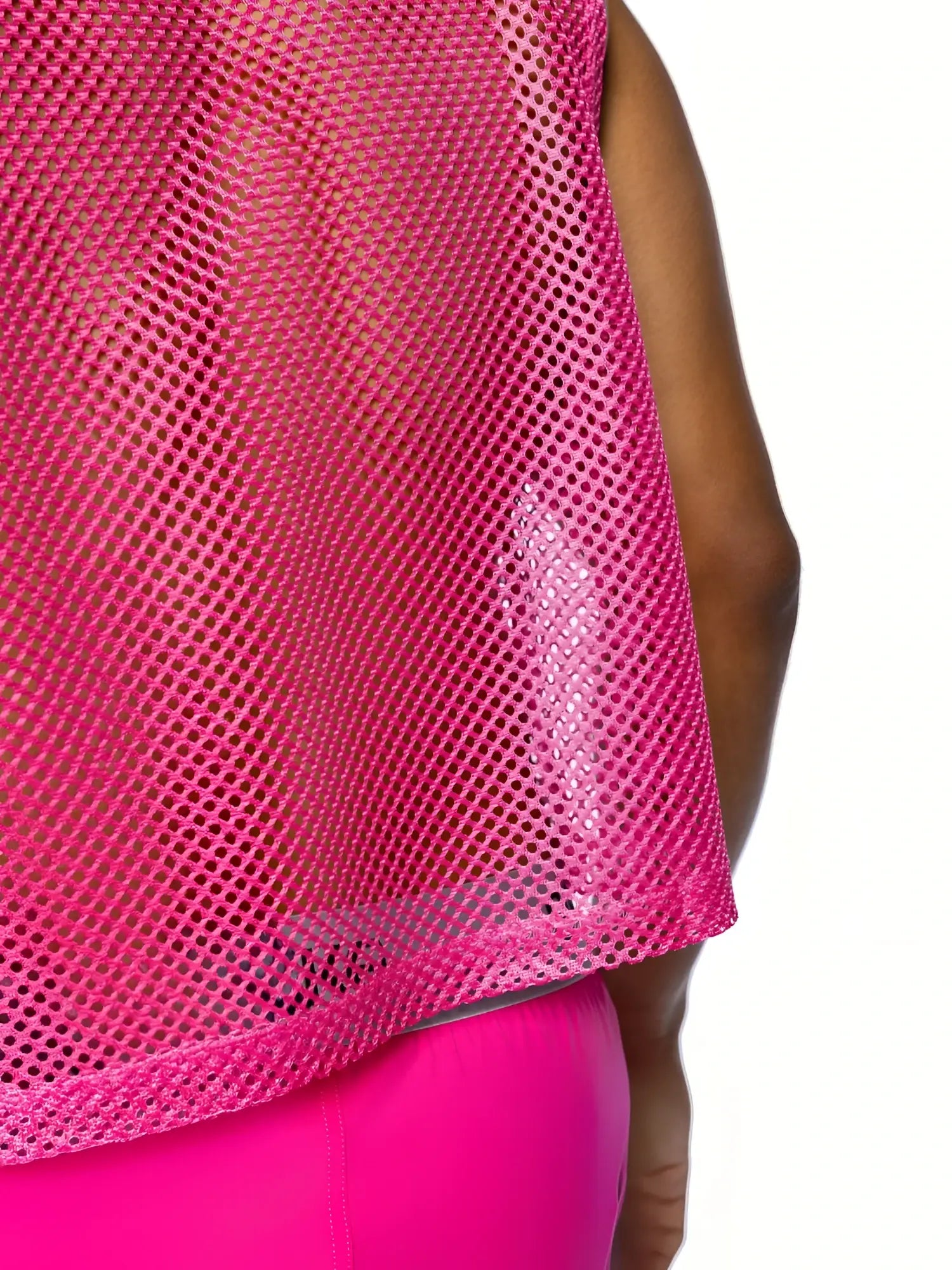 A vibrant pink bike sleeveless practice jersey with breathable mesh fabric and a slightly flared hem