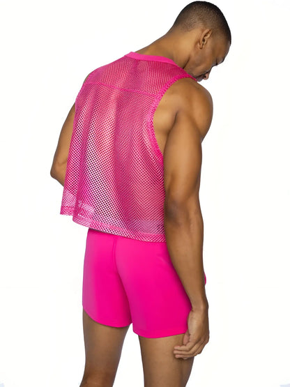 Bike sleeveless practice jersey vibrant pink mesh tank top with fitted sleeveless design and slightly flared hem