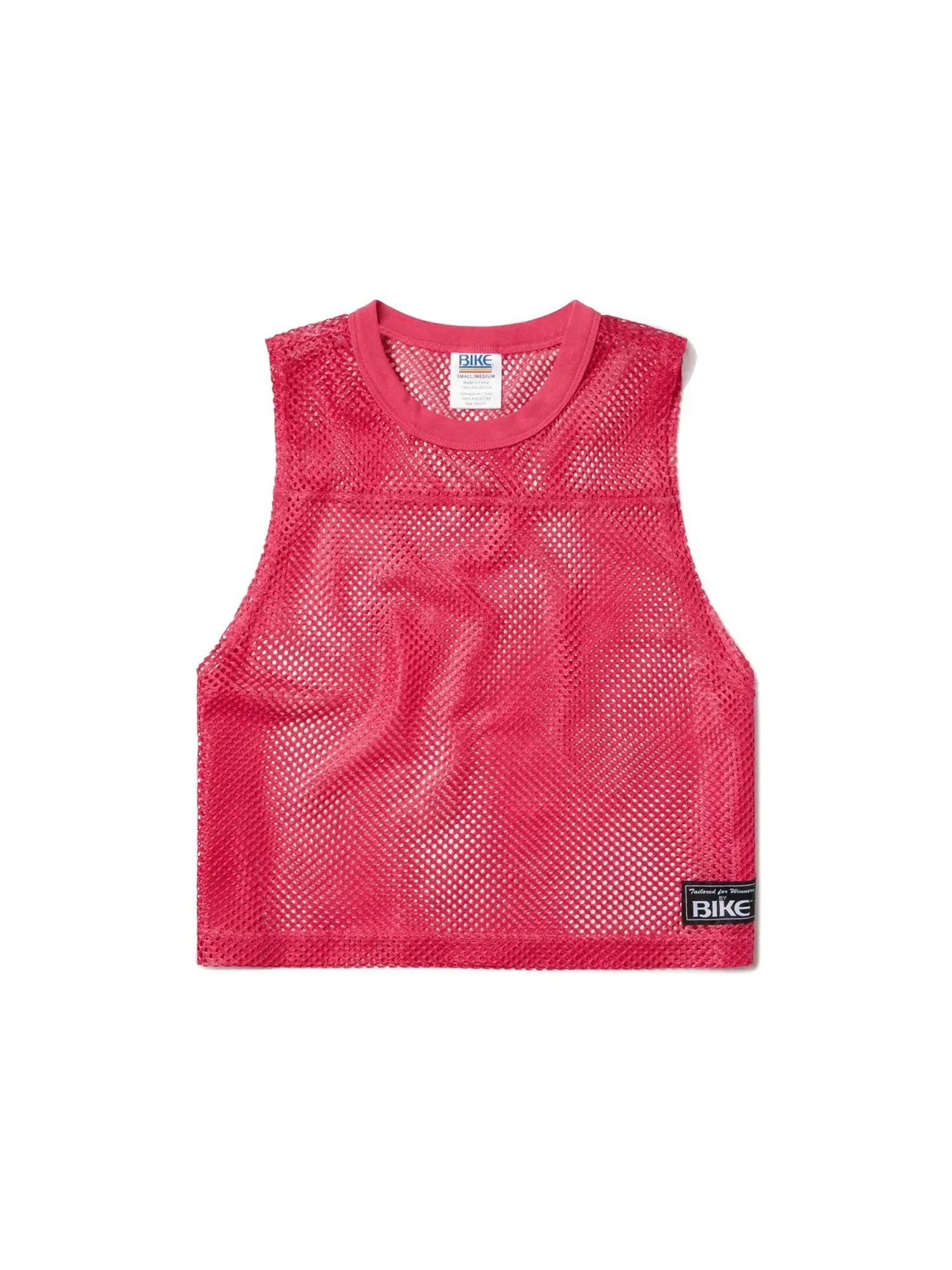Bike sleeveless practice jersey in vibrant pink mesh with ribbed neckline and small black label on lower right side