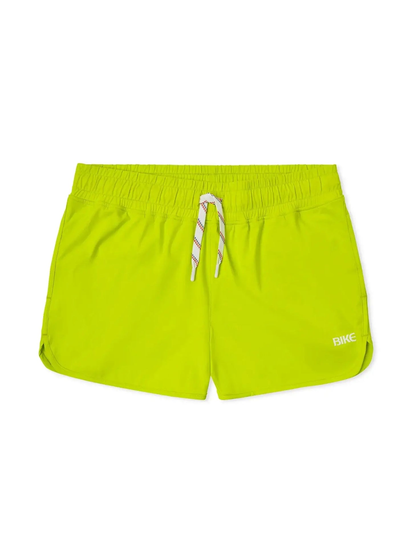 Bike® track short bright neon green athletic shorts with white drawstring and subtle bike branding on the side