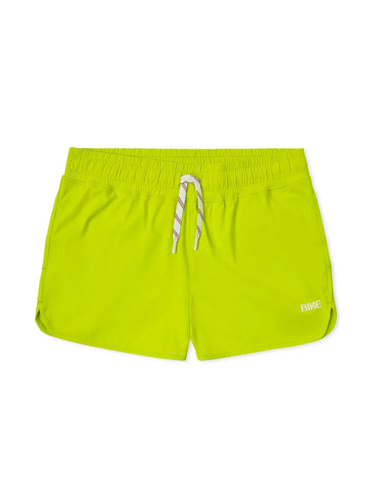 Bike® track short bright neon green athletic shorts with white drawstring and subtle bike branding on the side