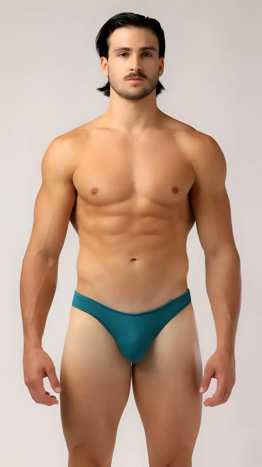 Teal as bikini brief with smooth fabric and form-fitting design for comfortable everyday wear