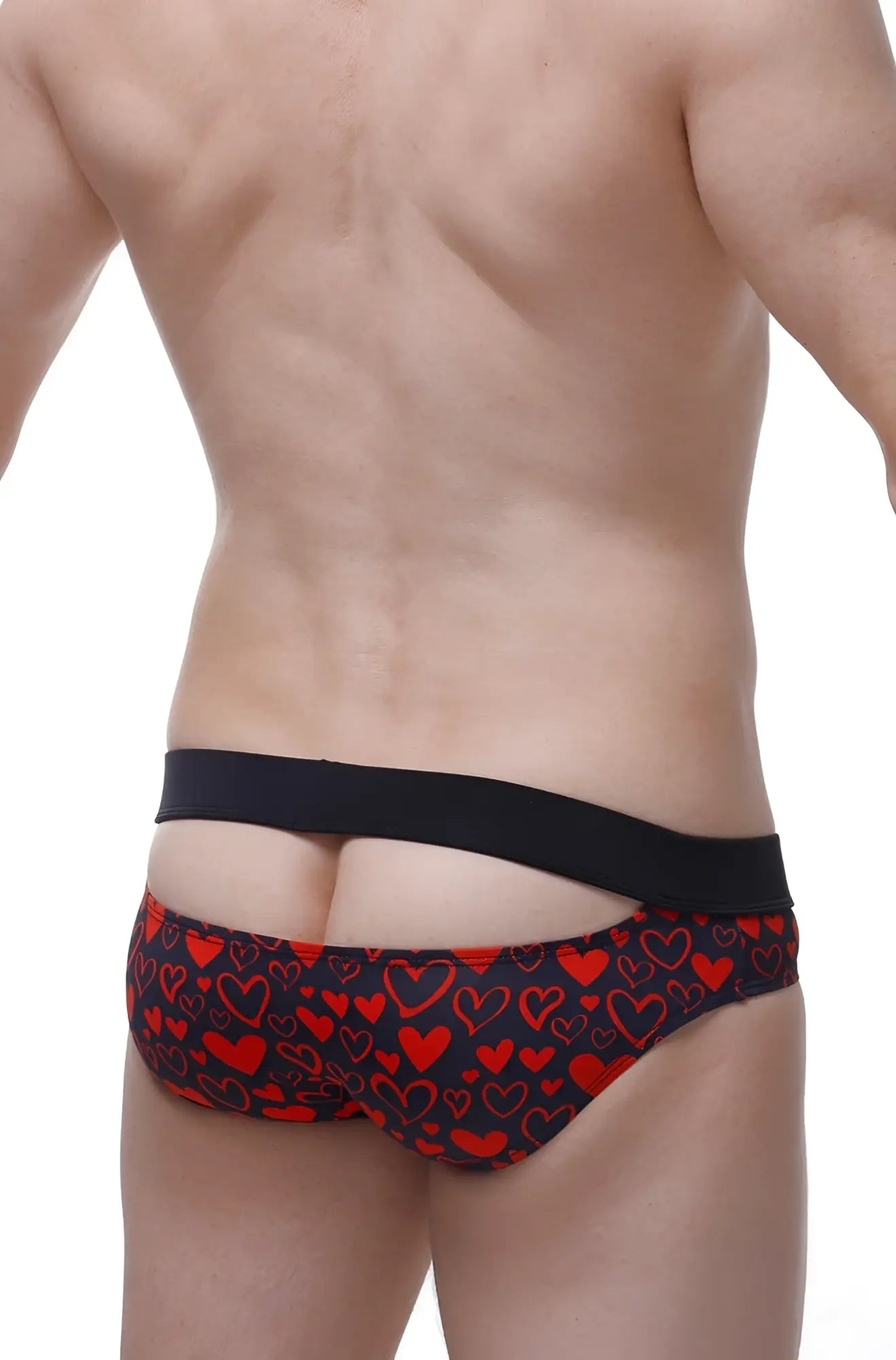 Men’s bikini briefs céron king of hearts with black and red heart pattern and solid black waistband