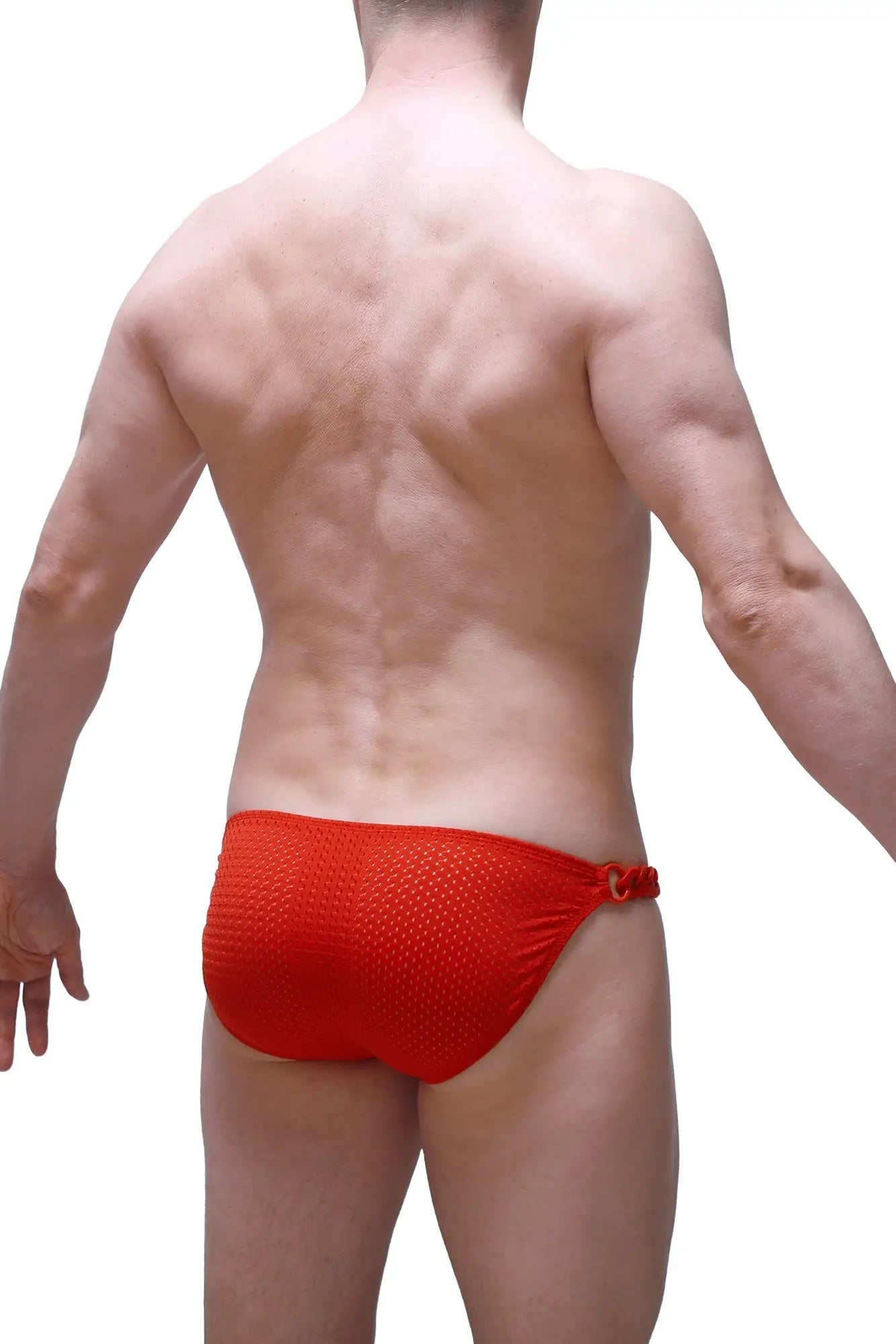 Red mesh swim trunks bikini chains bee red with tied side closure for beach and poolwear use