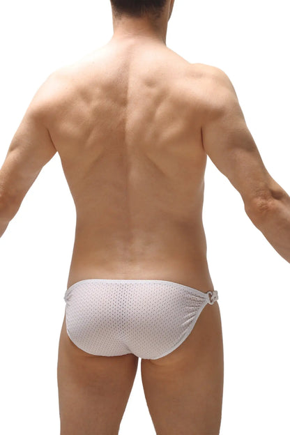 White mesh swim trunks bikini chains bee white with side tie detail for beach and pool use