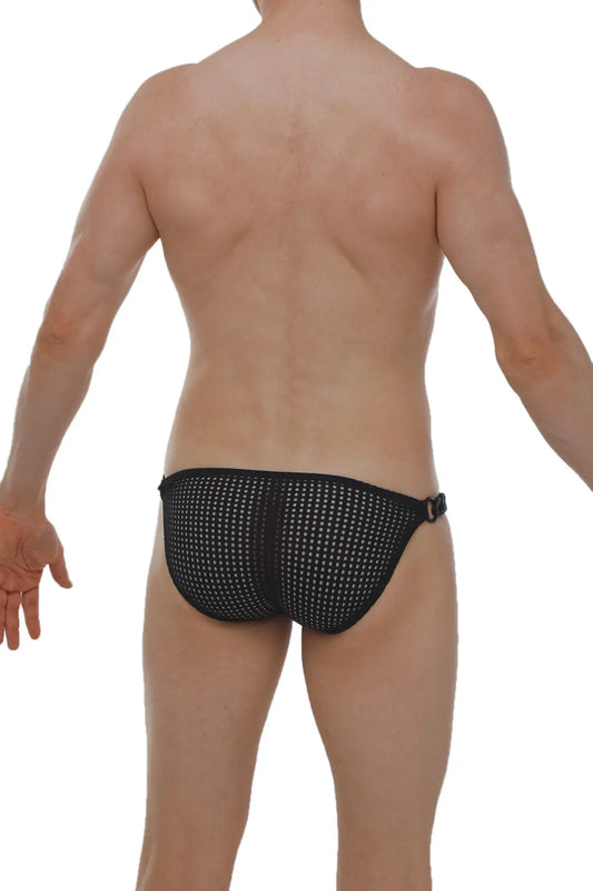 Bikini chains durtol black mesh briefs with dotted pattern and side buckle detail