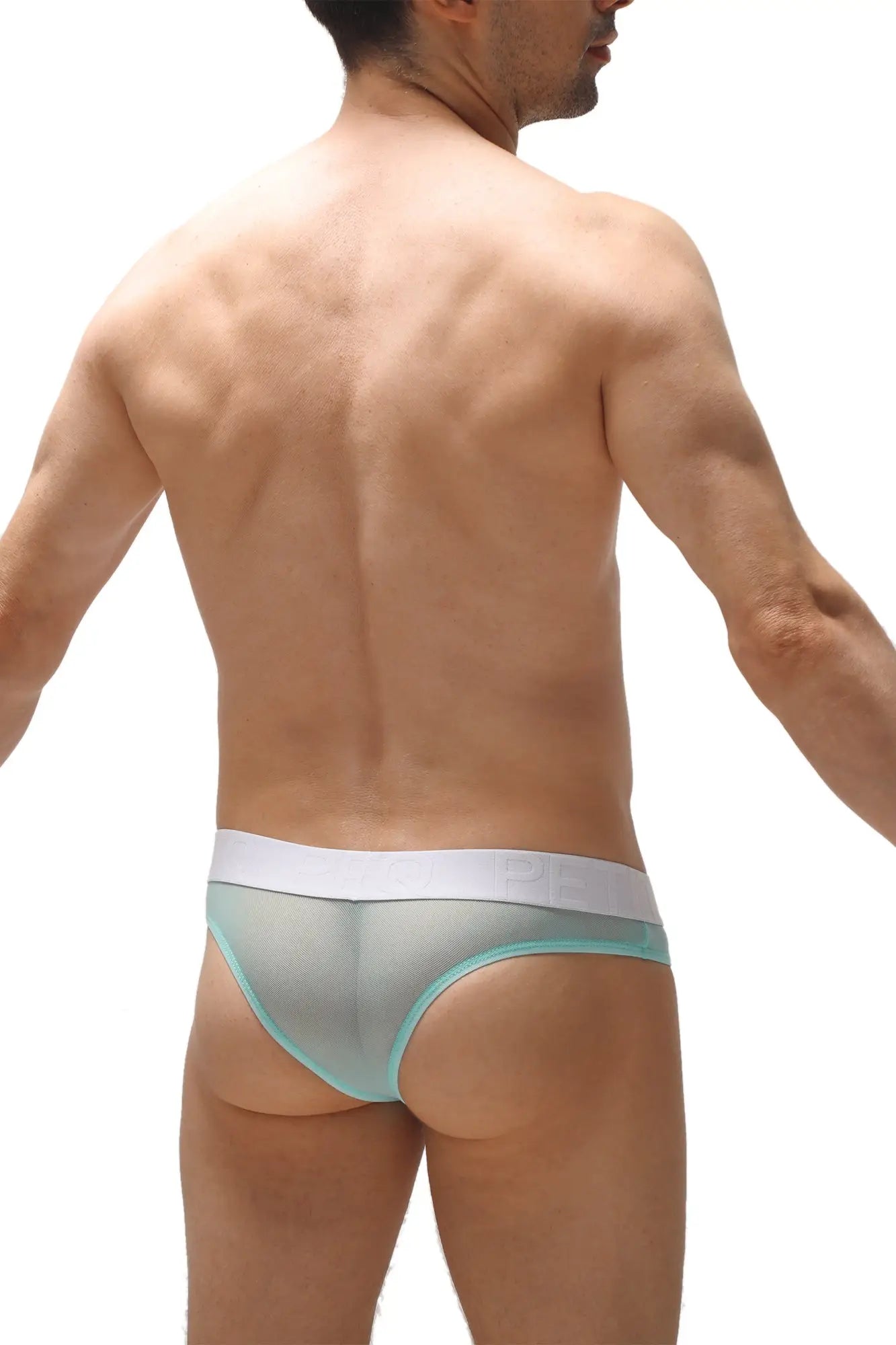 Light blue and white mesh bikini Chisa net mint briefs with a sleek form-fitting design